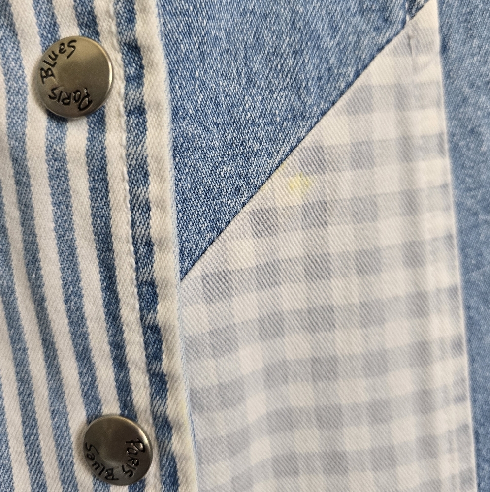 Vintage Denim Patchwork Maxi Dress with Floral & Stripes - Picture 10 of 12